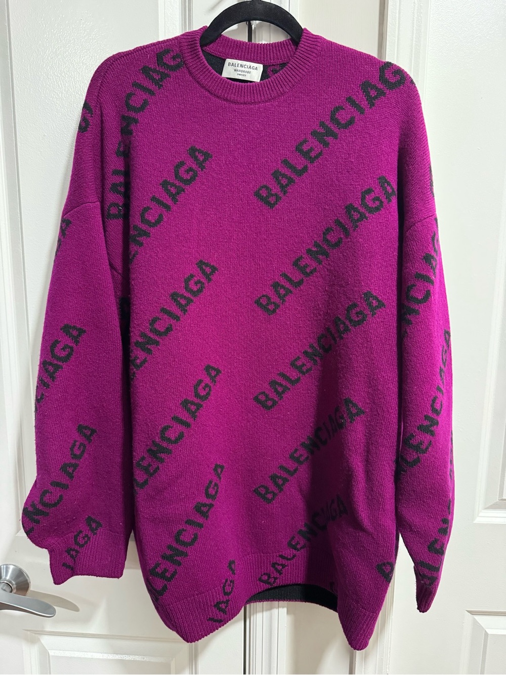 Balenciaga Unisex Crewneck Sweater in Magenta with Black Logo